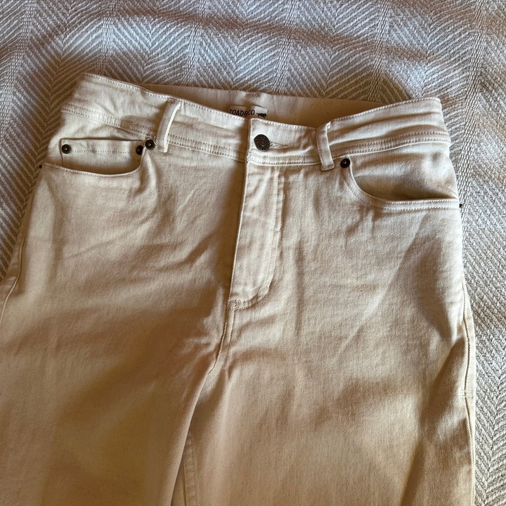 Toad&Co Balsam Seeded Cutoff Pant Women 6 Cream High Rise Wide Leg Raw Hem Denim - Picture 2 of 10